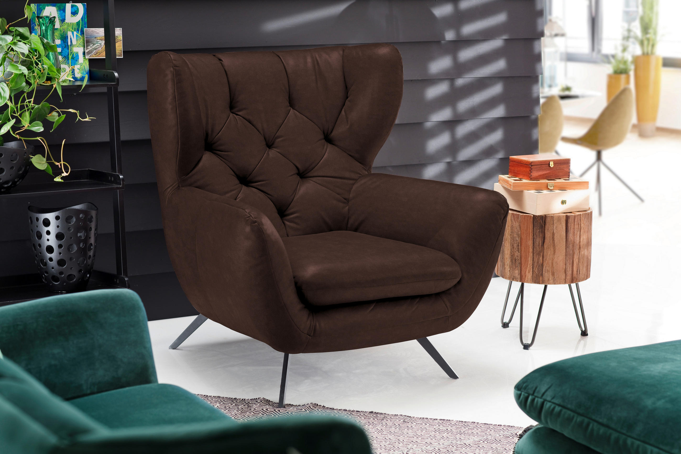 CHESTERFIELD-SESSEL Mikrofaser Braun  - Schwarz/Braun, Design, Textil/Metall (100/106/95cm) - Pure Home Lifestyle