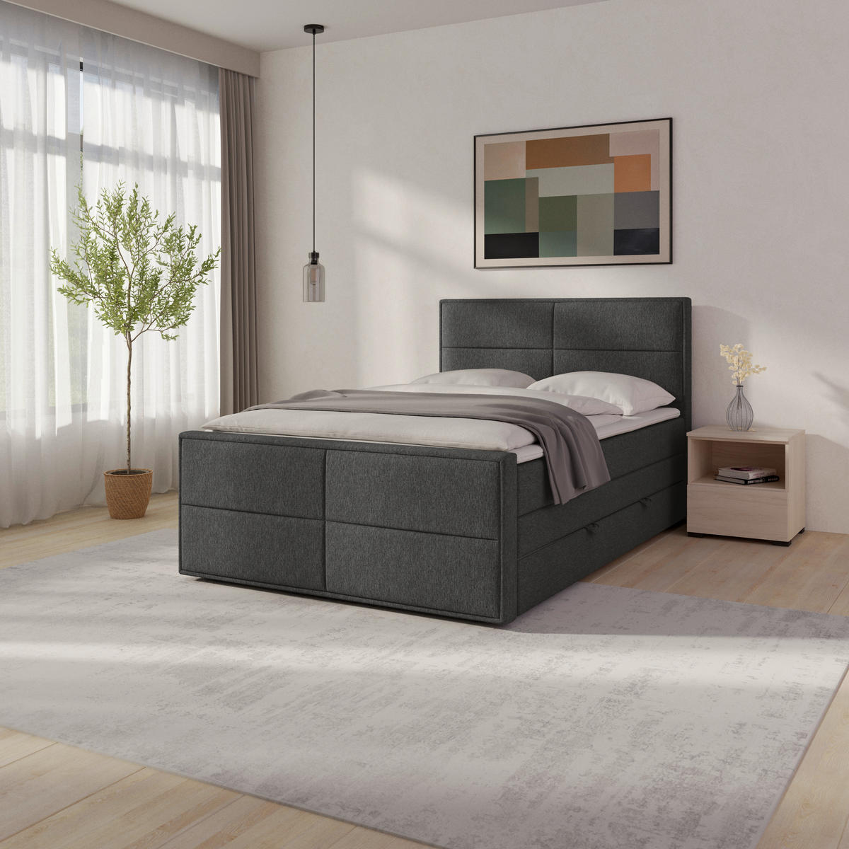 BOXSPRINGBETT 140/200 cm  in Anthrazit  - Anthrazit, Modern, Holz/Kunststoff (140/200cm) - MID.YOU