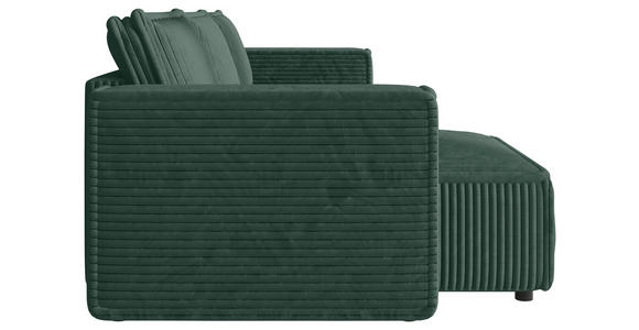 ECKSOFA Dunkelgrün Cord Zierkissen, Rückenkissen, Schlaffunktion, Rücken echt  - Dunkelgrün/Schwarz, MODERN, Kunststoff/Textil (350/168cm) - Xora