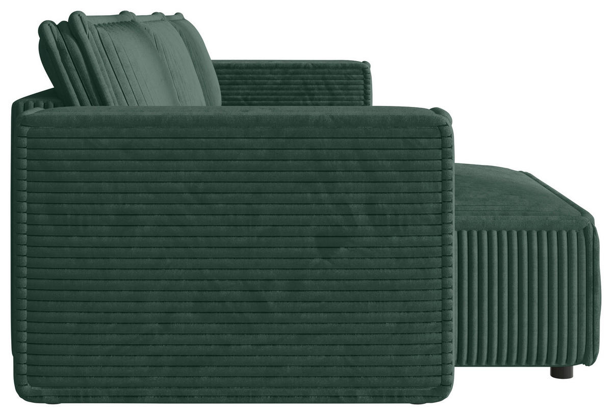 ECKSOFA Dunkelgrün Cord Zierkissen, Rückenkissen, Schlaffunktion, Rücken echt  - Dunkelgrün/Schwarz, MODERN, Kunststoff/Textil (350/168cm) - Xora