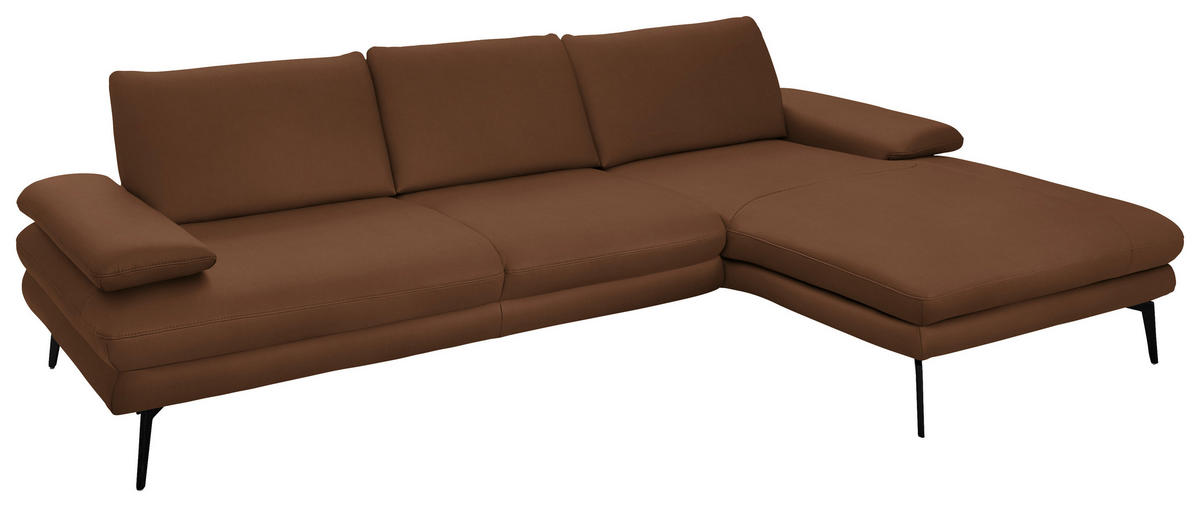 ECKSOFA in Echtleder Hellbraun  - Hellbraun/Schwarz, Design, Leder/Metall (310/180cm) - Dieter Knoll