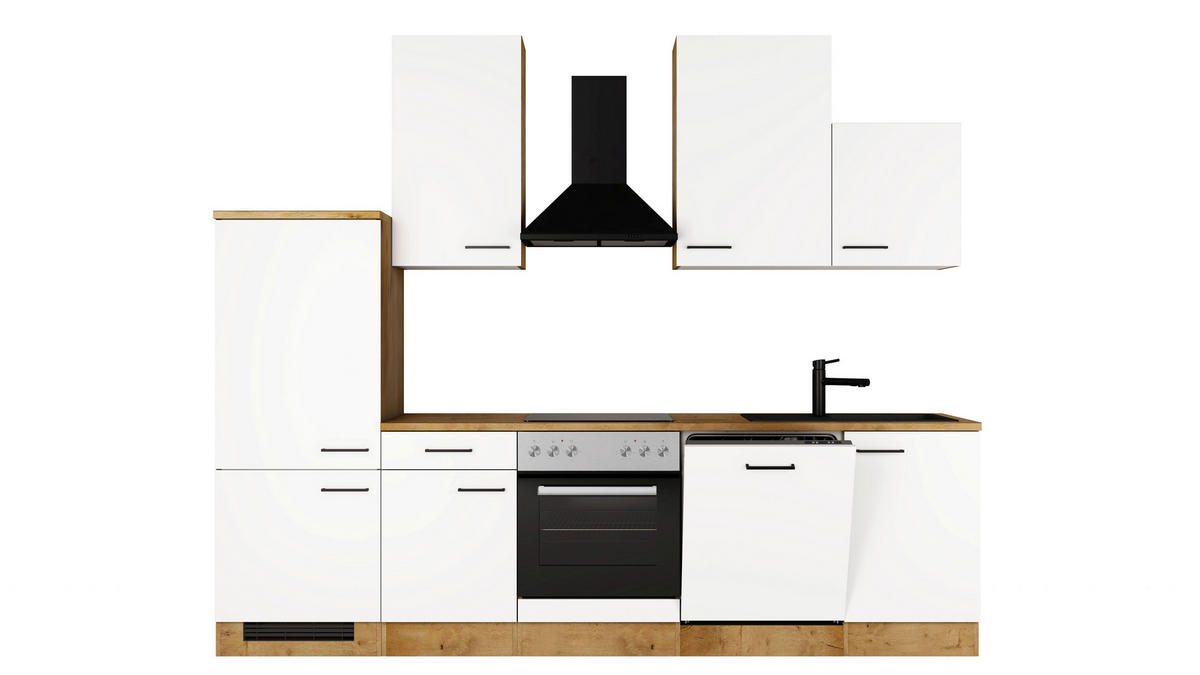 KÜCHENBLOCK 280 cm  in Eichefarben, Magnolie  - Eichefarben/Magnolie, Trend, Holzwerkstoff/Metall (280cm) - FlexWell