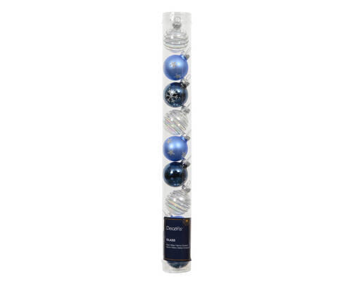 JULGRANSKULOR SET - vit/blå, Klassisk, glas (3,00cm)