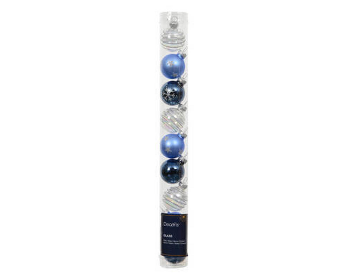 JULGRANSKULOR SET 3,00 cm 9 delar  - vit/blå, Klassisk, glas (3,00cm)