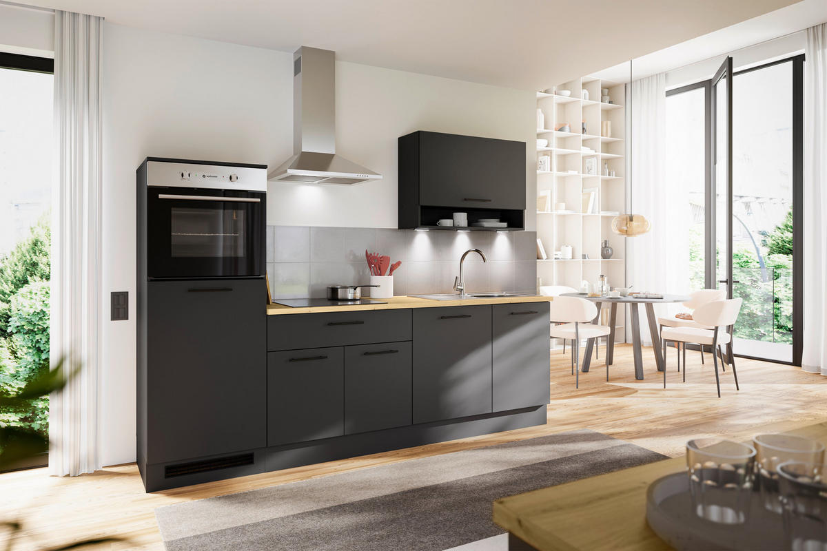 KÜCHENBLOCK 260 cm   in Schwarz, Eiche Artisan  - Schwarz/Eiche Artisan, Design, Holzwerkstoff/Metall (260cm) - MID.YOU