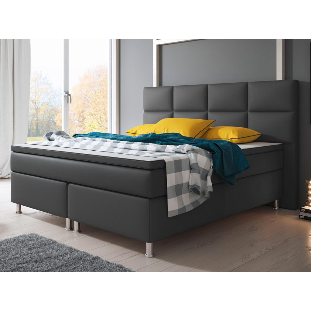Thumbnail - Mid.you Boxspringbett, Anthrazit, Textil, Leder, Lederlook,Lederlook,Lederlook,Lederlook, H3, 7-Zonen, Höhe ca. 19 cm, 2...