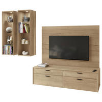 WOHNWAND  in Eichefarben  284/200/59,7 cm  - Eichefarben/Schwarz, Design, Glas/Holzwerkstoff (284/200/59,7cm) - Celina Home