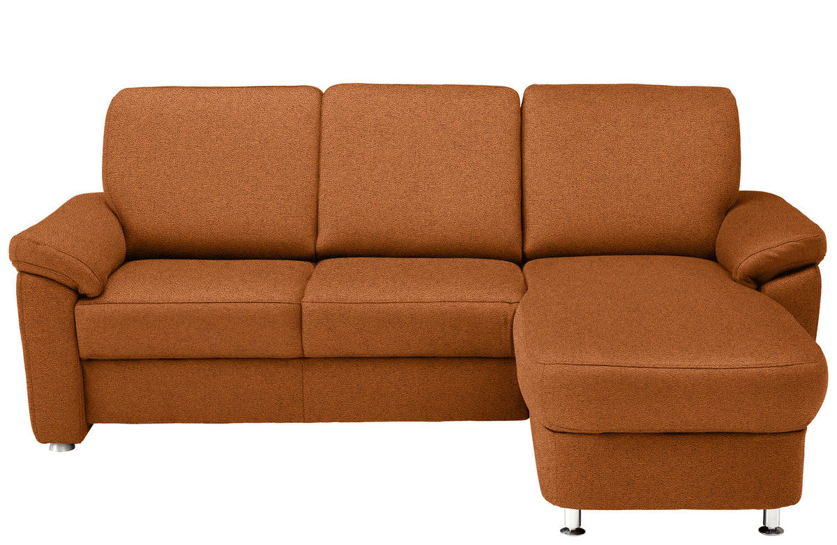 ECKSOFA in Flachgewebe Cognac  - Chromfarben/Cognac, Konventionell, Textil/Metall (250/163cm) - Beldomo System