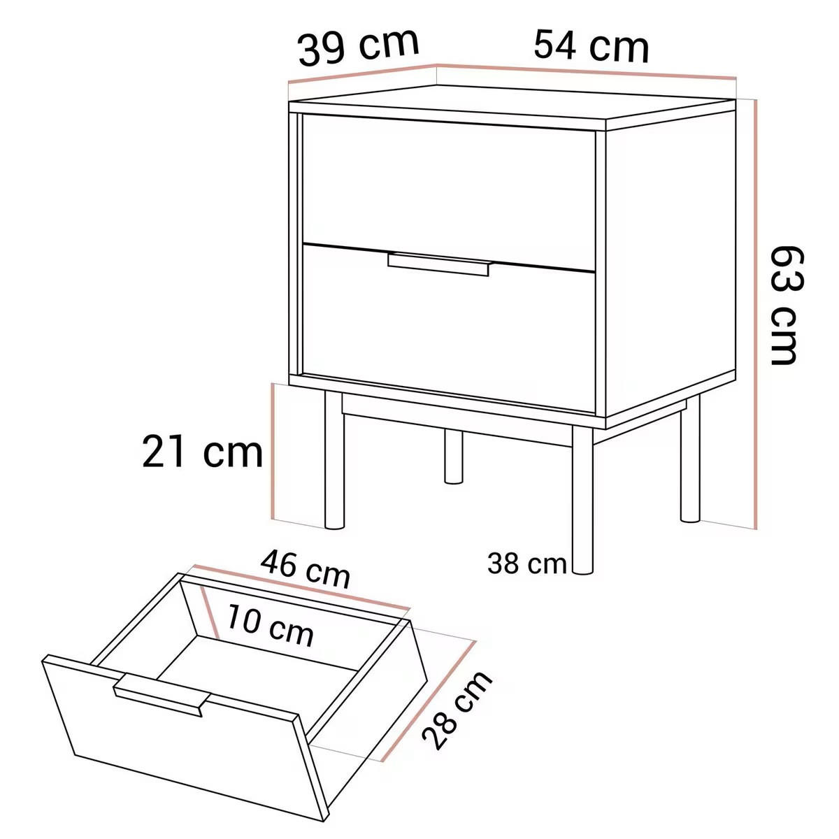 NACHTSCHRANK 54/63/39 cm  - Kaschmir/Goldfarben, Design, Holz/Holzwerkstoff (54/63/39cm) - Boxxx