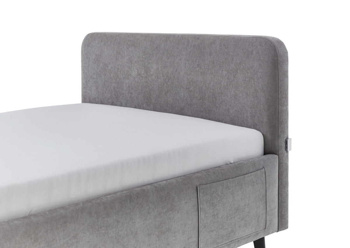 POLSTERBETT 120/200 cm,  in Grau, Schwarz, Betttasche,  - Schwarz/Grau, KONVENTIONELL, Holz/Textil (120/200cm) - Boxxx