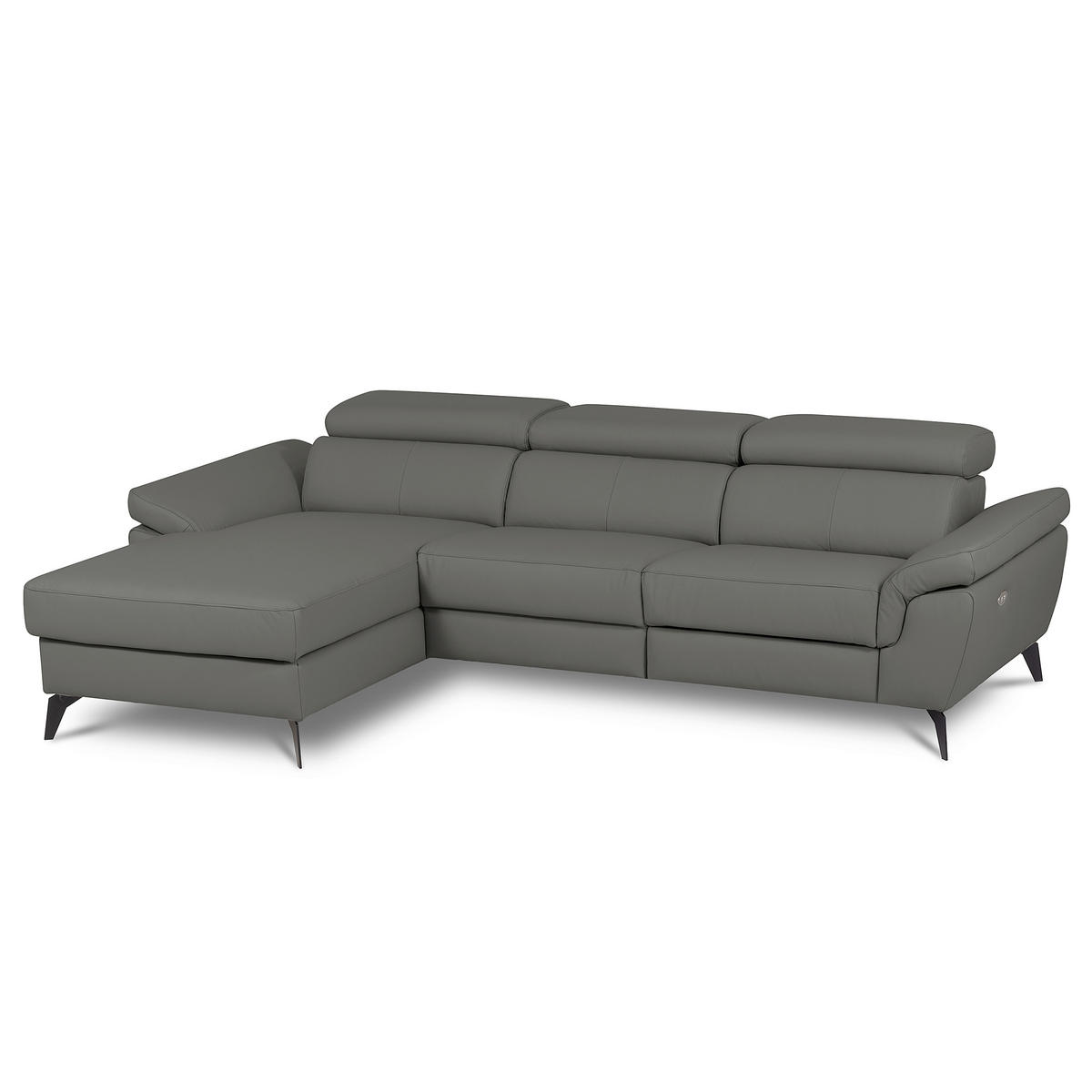 ECKSOFA SONO in Lederlook Echtleder Anthrazit Armteilverstellung, Kopfteilverstellung  179/252 cm  - Anthrazit/Schwarz, Design, Leder/Textil (179/252cm) - Livetastic