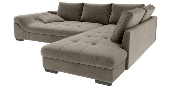 ECKSOFA Taupe Cord  - Taupe/Schwarz, KONVENTIONELL, Holz/Textil (298/202cm) - Carryhome