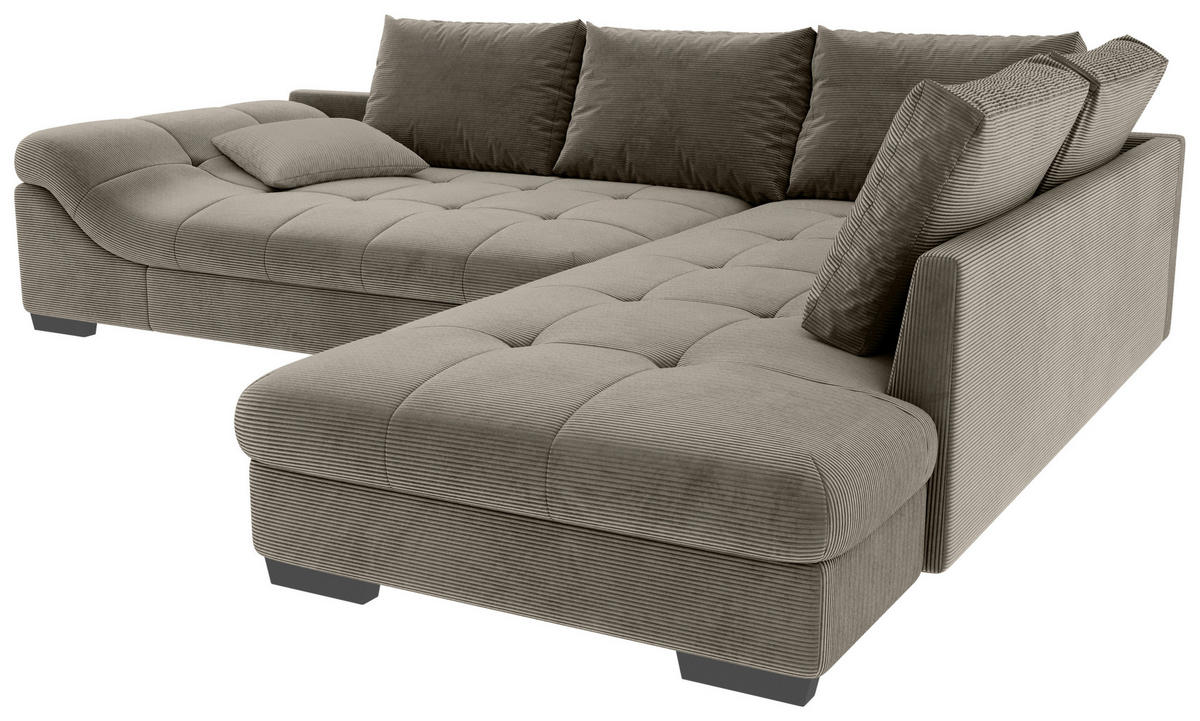 ECKSOFA in Cord Taupe  - Taupe/Schwarz, Konventionell, Holz/Textil (298/202cm) - MID.YOU