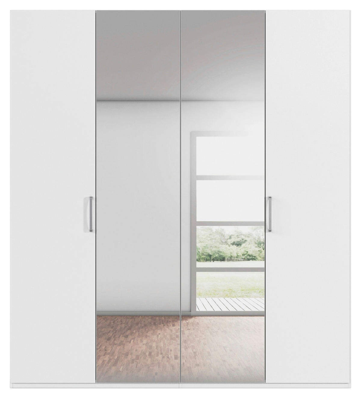 DREHTÜRENSCHRANK 201/223/61 cm,  in Weiß, 4-türig  - Chromfarben/Edelstahlfarben, Basics, Glas/Holzwerkstoff (201/223/61cm) - Novel