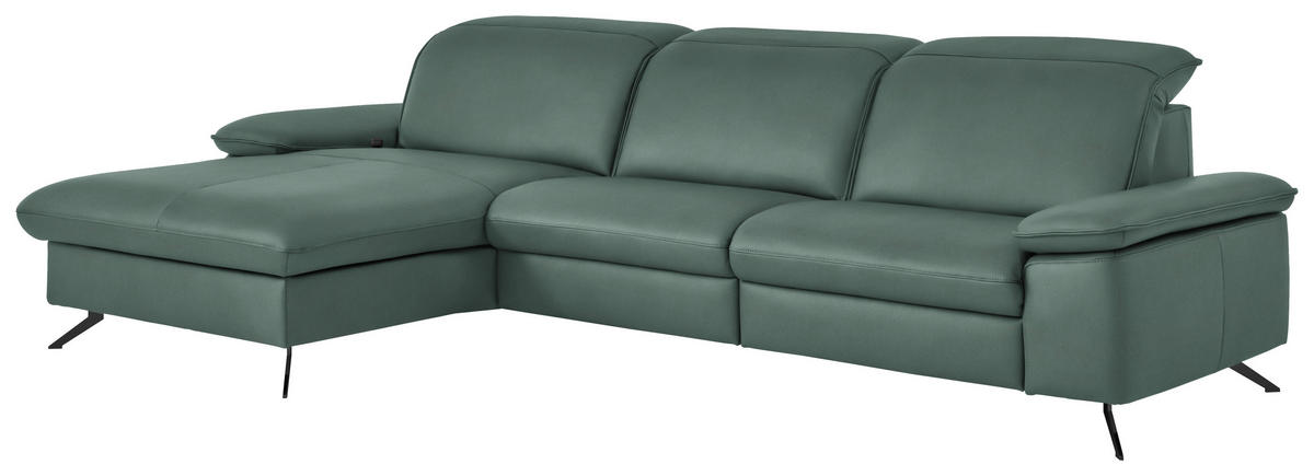ECKSOFA  Echtleder Opal  - Opal/Schwarz, Design, Leder/Metall (169/307cm) - Beldomo Premium