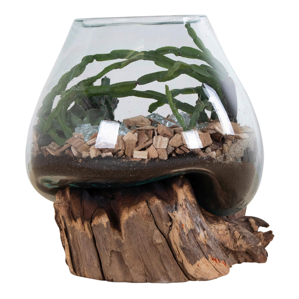 VASE  - Transparent/Teakfarben, Design, Glas/Holz (18/20/15cm)