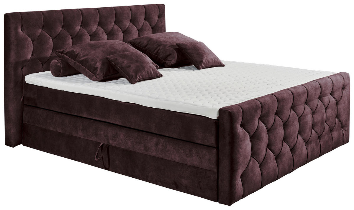 BOXSPRINGBETT 180/200 cm  in Aubergine  - Aubergine/Schwarz, MODERN, Holzwerkstoff/Kunststoff (180/200cm) - MID.YOU