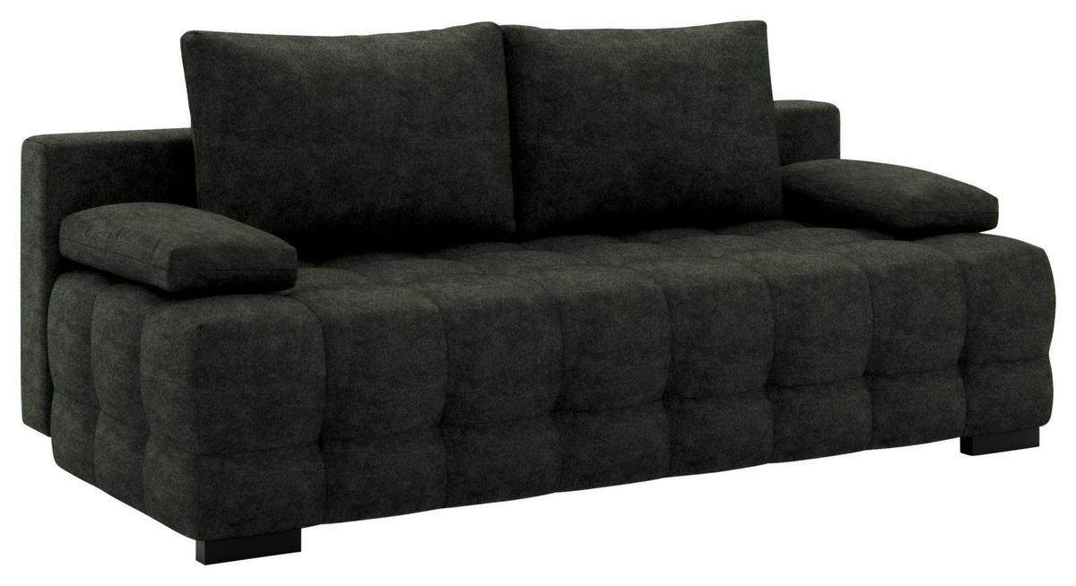 SCHLAFSOFA in Velours Dunkelgrün  - Dunkelgrün/Schwarz, KONVENTIONELL, Kunststoff/Textil (209/96/100cm) - Stylife