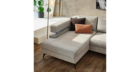 ECKSOFA in Chenille Hellgrau  - Hellgrau/Schwarz, KONVENTIONELL, Textil/Metall (184/265cm) - Hom`in