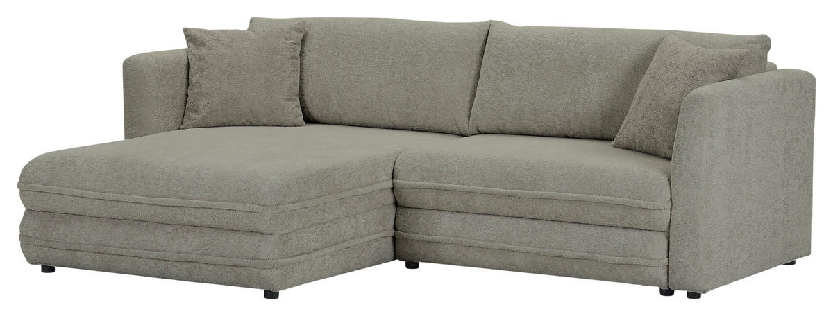 ECKSOFA Hellgrau Plüsch Zierkissen, Rückenkissen, Bettkasten, Schlaffunktion, Rücken echt, Liegefläche im Originalstoff  - Hellgrau/Schwarz, MODERN, Kunststoff/Textil (246/178cm) - Carryhome