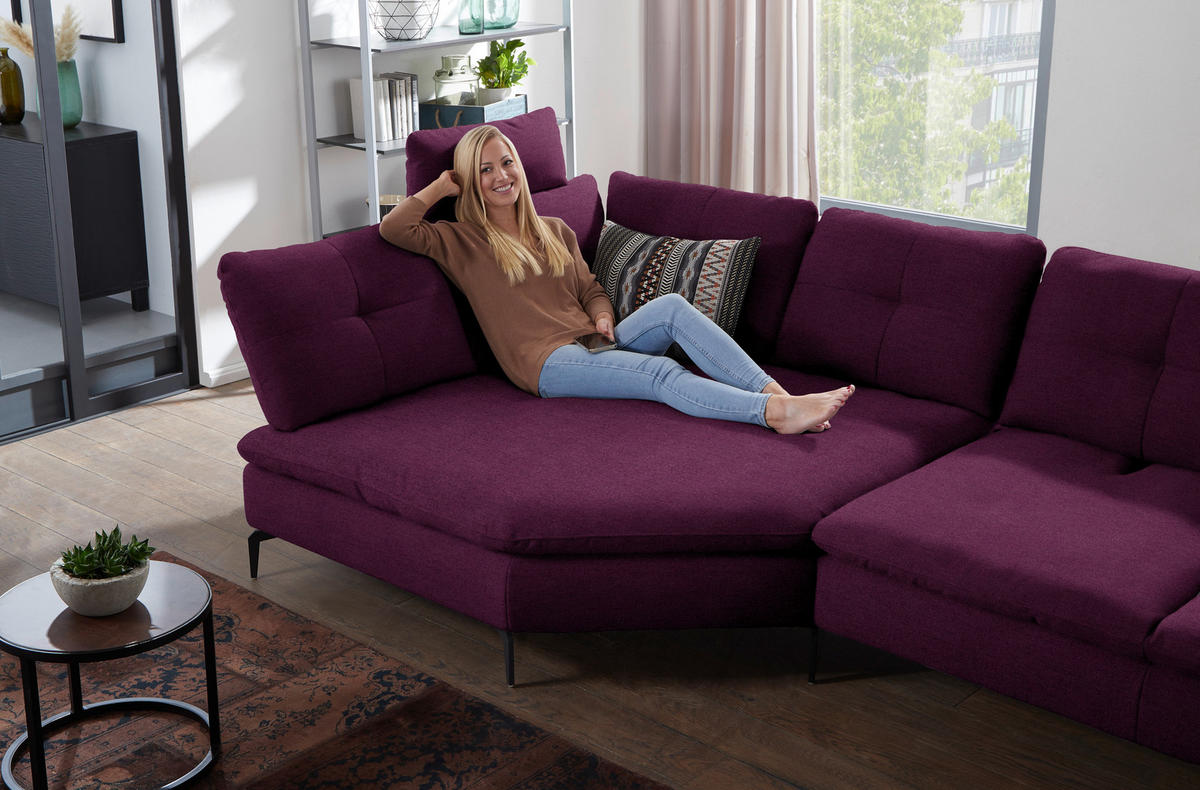 ECKSOFA in Flachgewebe Violett  - Violett/Schwarz, Design, Textil/Metall (157/344cm) - Chilliano