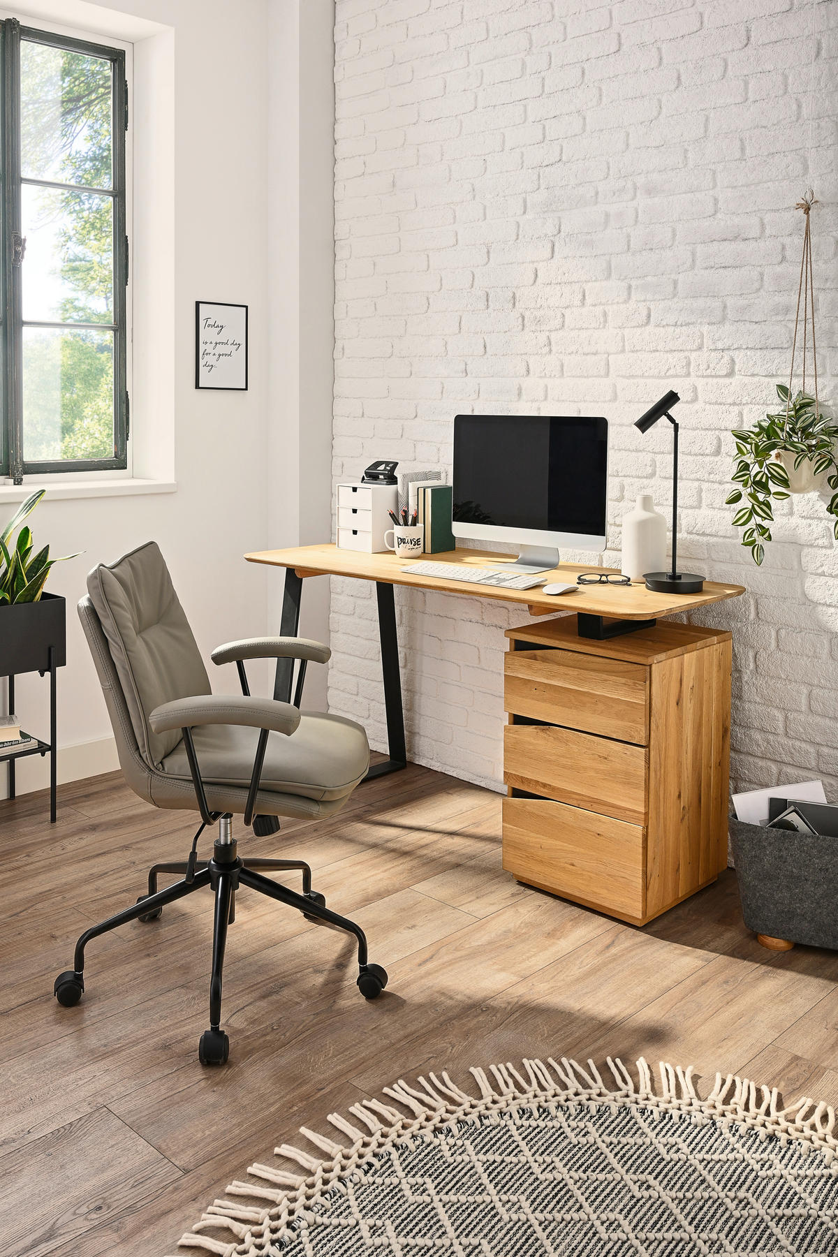 PISAĆI STOL  divlji hrast  drvo  - crna/divlji hrast, Natur, drvo/metal (140/65/75cm) - Linea Natura