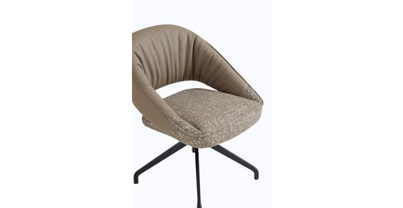 ARMLEHNSTUHL  Sitzfläche 360° drehbar, automatische Rückholfunktion Webstoff Echtleder  - Beige/Schwarz, Design, Leder/Textil (61/81/66cm) - Dieter Knoll