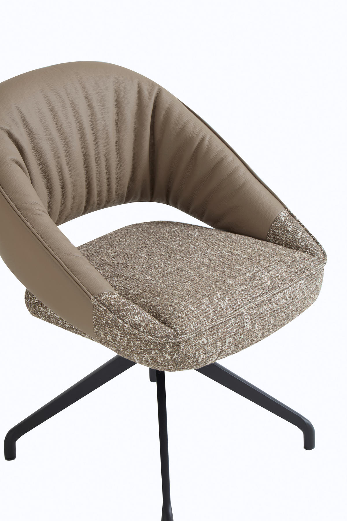 ARMLEHNSTUHL  Sitzfläche 360° drehbar, automatische Rückholfunktion Webstoff Echtleder  - Beige/Schwarz, Design, Leder/Textil (61/81/66cm) - Dieter Knoll