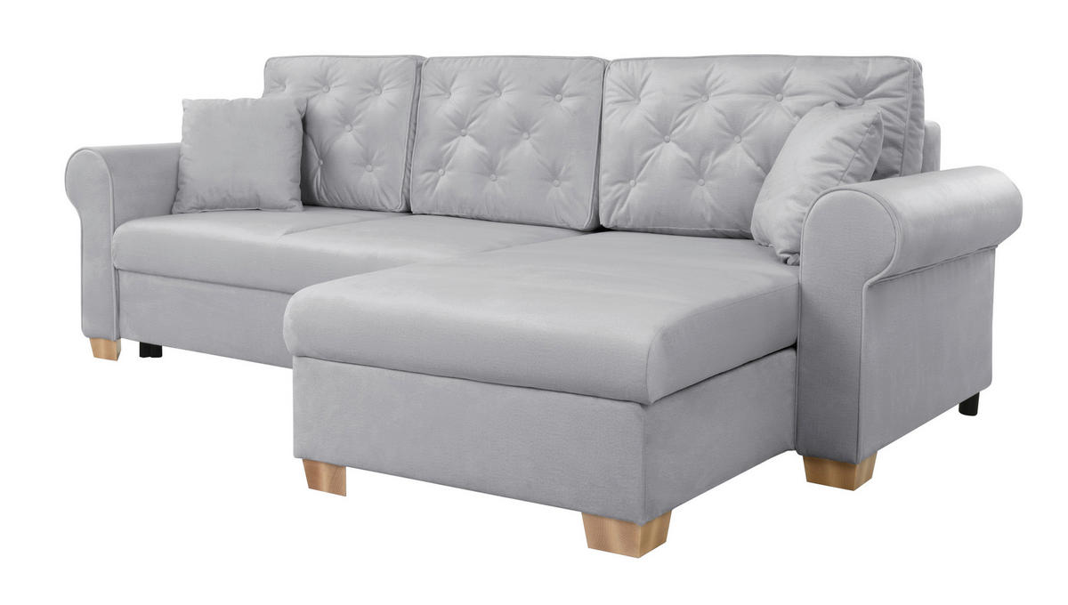 ECKSOFA in Hellgrau  - Buchefarben/Hellgrau, Design, Holz/Textil (266/161cm) - MID.YOU