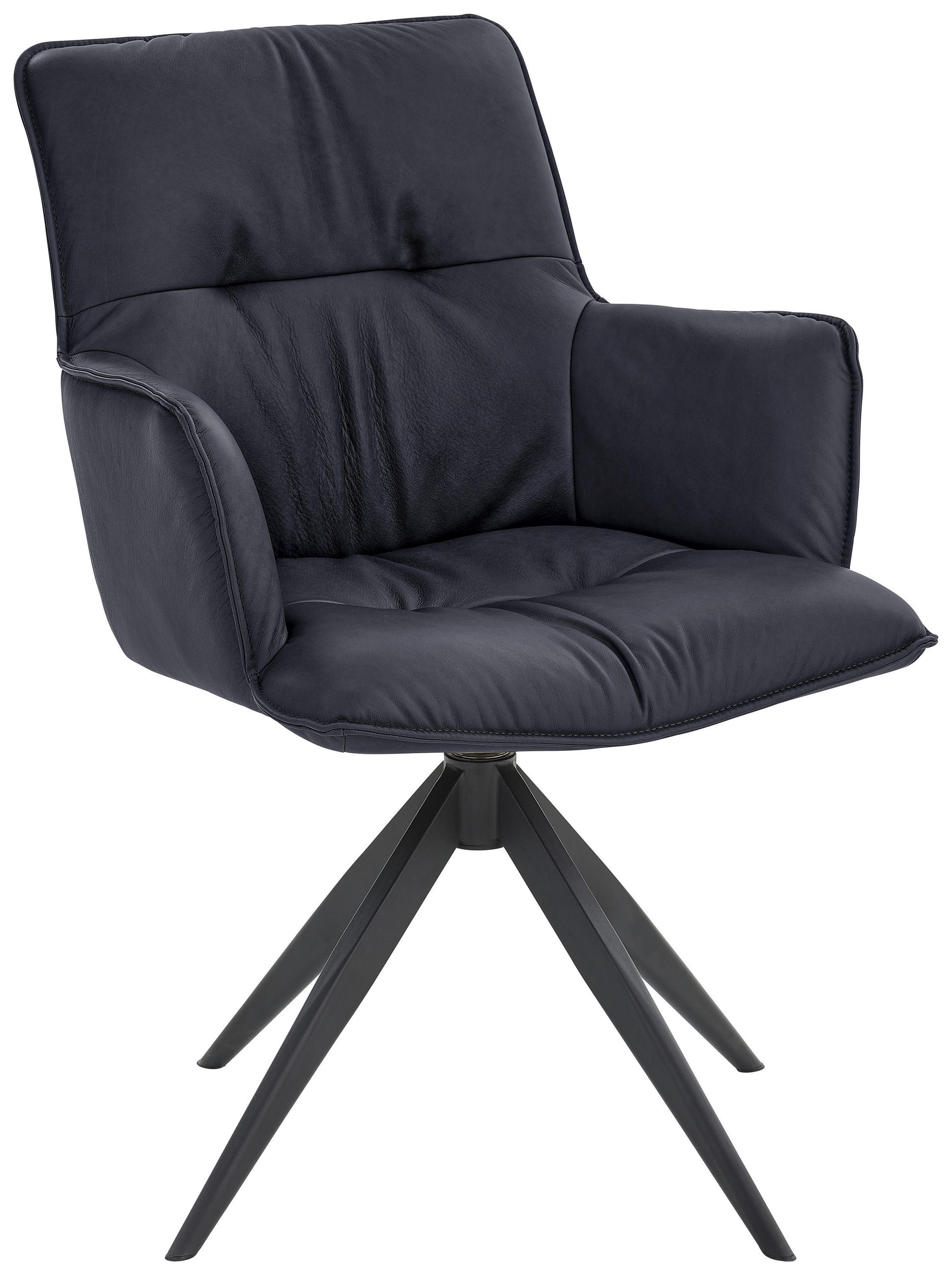 ARMLEHNSTUHL  in Eisen Echtleder pigmentiert  - Schwarz/Dunkelblau, Design, Leder/Metall (59/89/63cm) - Dieter Knoll