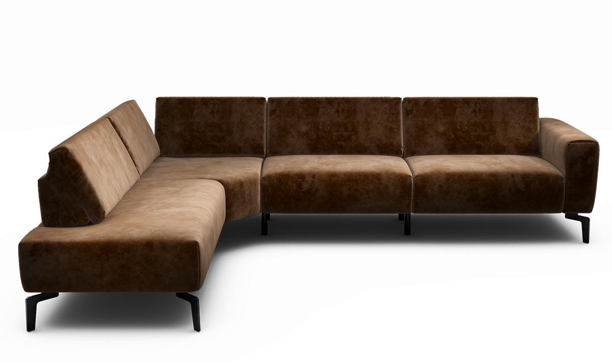 ECKSOFA Cosy Braun Samt  - Schwarz/Braun, Design, Textil/Metall (213/296cm) - SENSOO