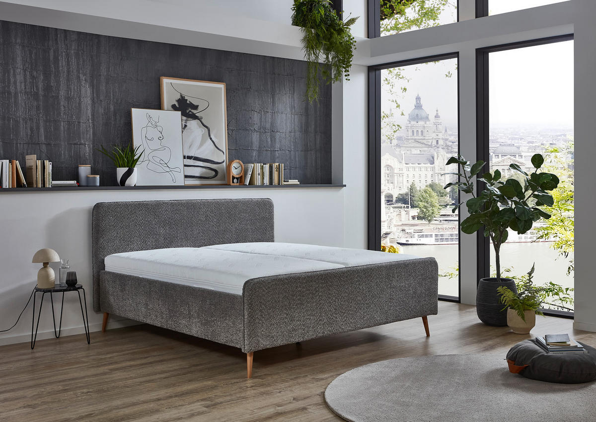 POLSTERBETT Grau 160/200 cm  - Buchefarben/Grau, KONVENTIONELL, Holz/Holzwerkstoff (160/200cm) - Carryhome