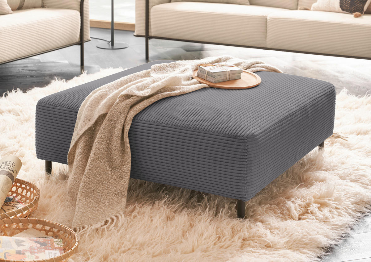 HOCKER in Textil Dunkelgrau  - Dunkelgrau/Schwarz, Design, Textil/Metall (100/41/100cm) - Johann Jakob
