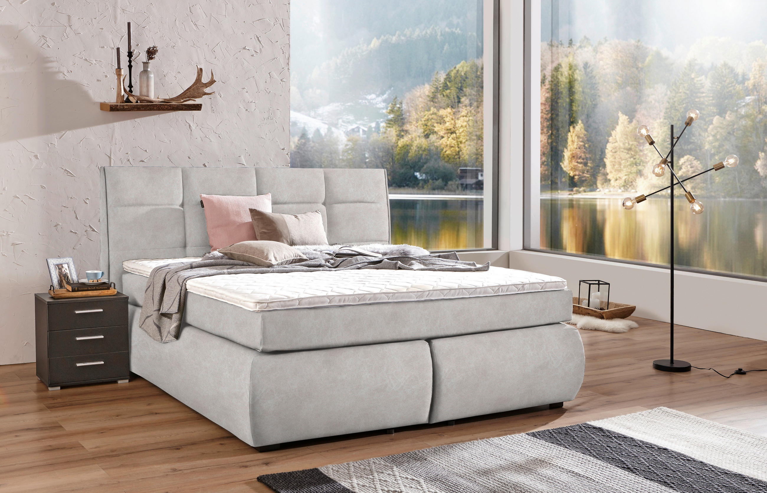 BOXSPRINGBETT 160/200 cm  in Ecru  - Wengefarben/Ecru, Konventionell, Holz/Textil (160/200cm) - Xora
