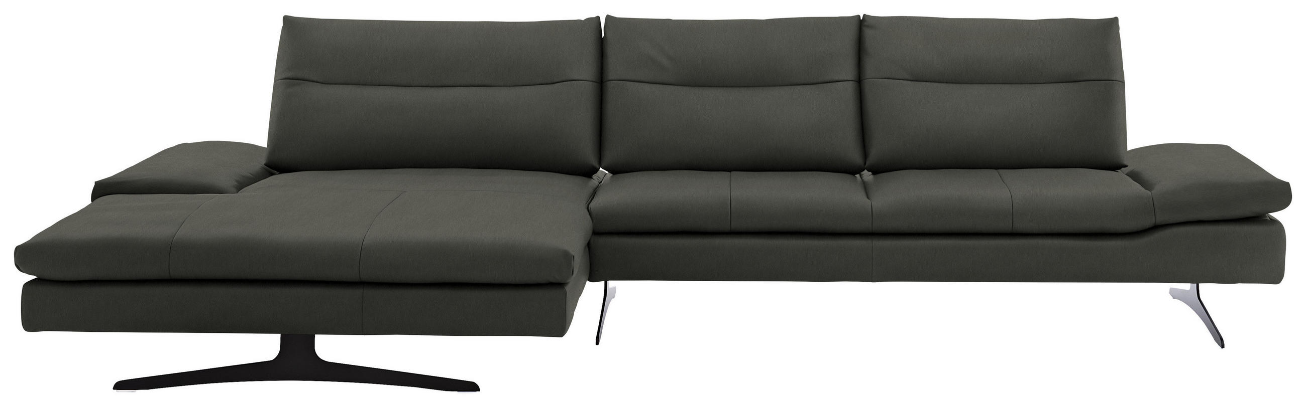 ECKSOFA in Echtleder Graphitfarben  158/342 cm  - Schwarz/Graphitfarben, MODERN, Leder/Metall (158/342cm) - Chilliano