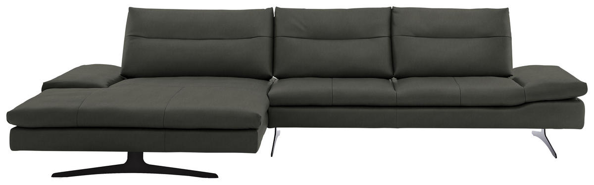 ECKSOFA in Echtleder Graphitfarben  158/342 cm  - Schwarz/Graphitfarben, MODERN, Leder/Metall (158/342cm) - Chilliano