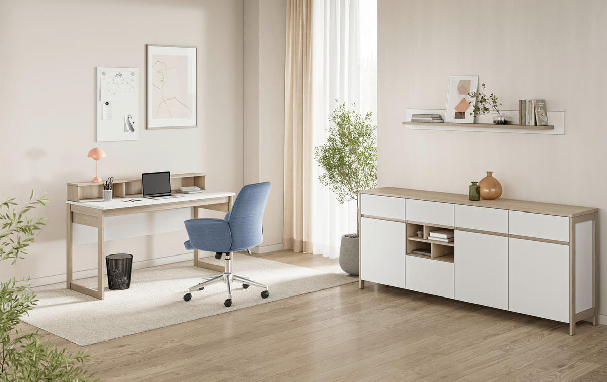 SCHREIBTISCH  Weiß  - Eichefarben/Weiß, Design, Holzwerkstoff (120/91/60cm) - MID.YOU