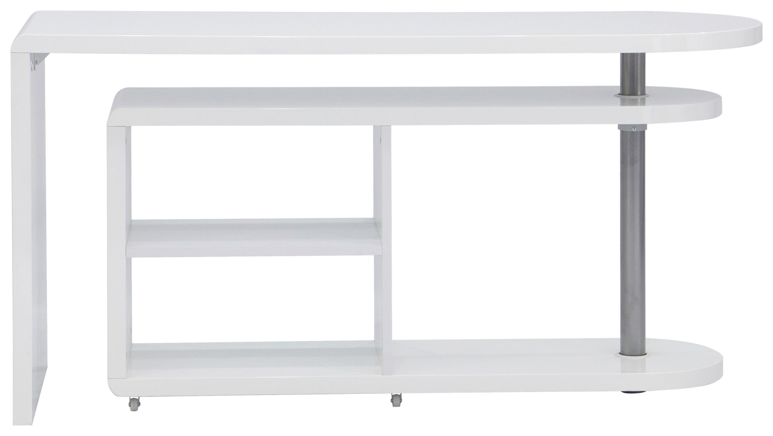 ECKSCHREIBTISCH  in Silberfarben, Weiß Hochglanz  - Weiß Hochglanz/Silberfarben, MODERN, Holzwerkstoff/Kunststoff (145/74.7/50cm) - MID.YOU