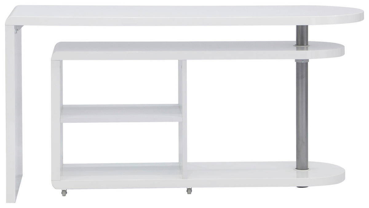 ECKSCHREIBTISCH  in Silberfarben, Weiß Hochglanz  - Weiß Hochglanz/Silberfarben, MODERN, Holzwerkstoff/Kunststoff (145/74.7/50cm) - MID.YOU