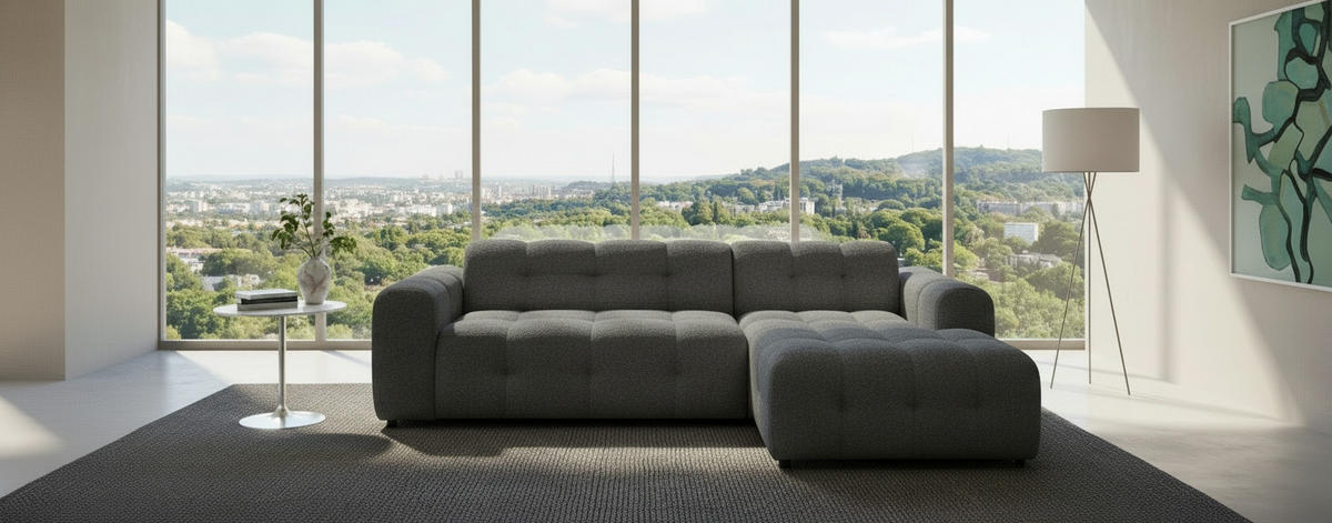 ECKSOFA RUNO Dunkelgrau Bouclé  - Dunkelgrau/Schwarz, Design, Kunststoff/Textil (270/175cm) - MID.YOU