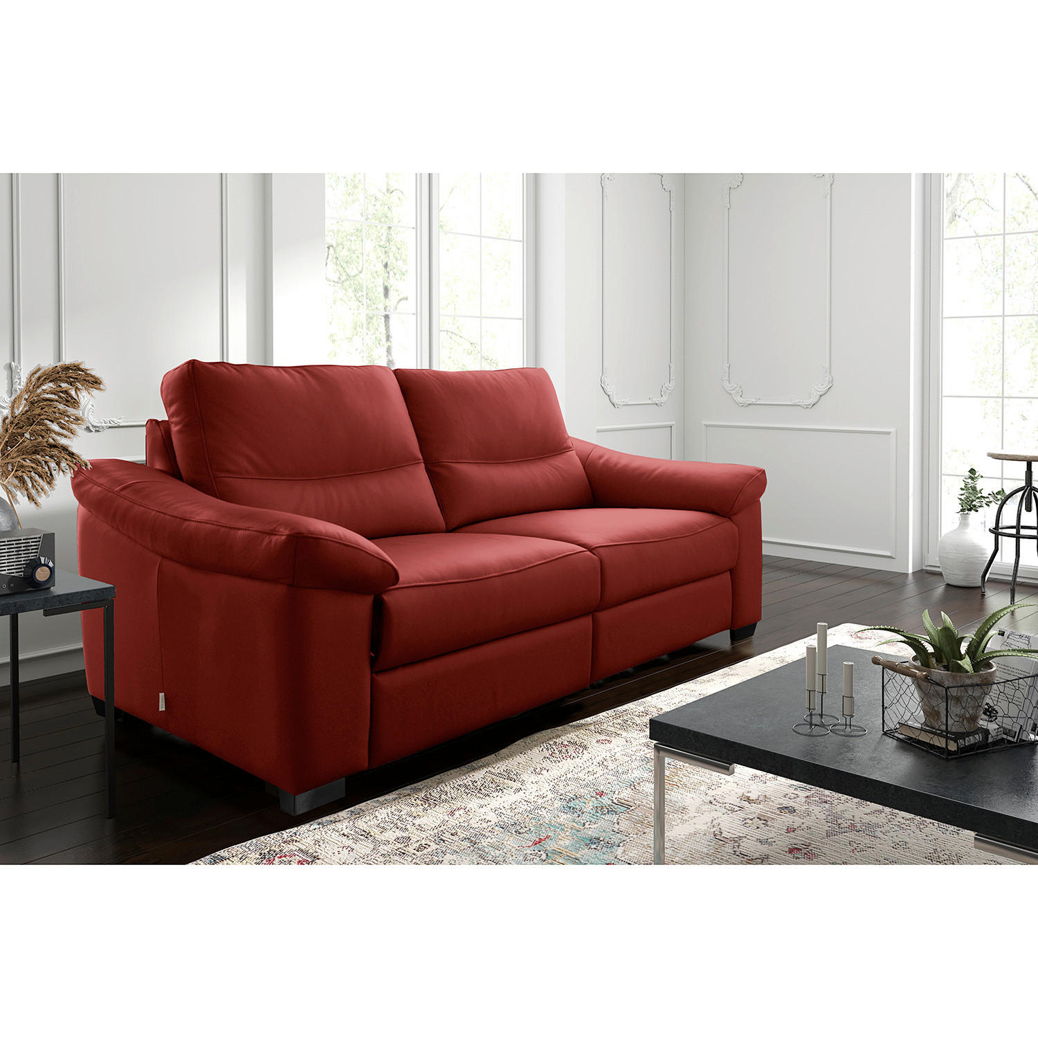 2-SITZER-SOFA  in Echtleder Rot   - Rot/Schwarz, Design, Leder/Holz (174/97/97cm) - Livetastic