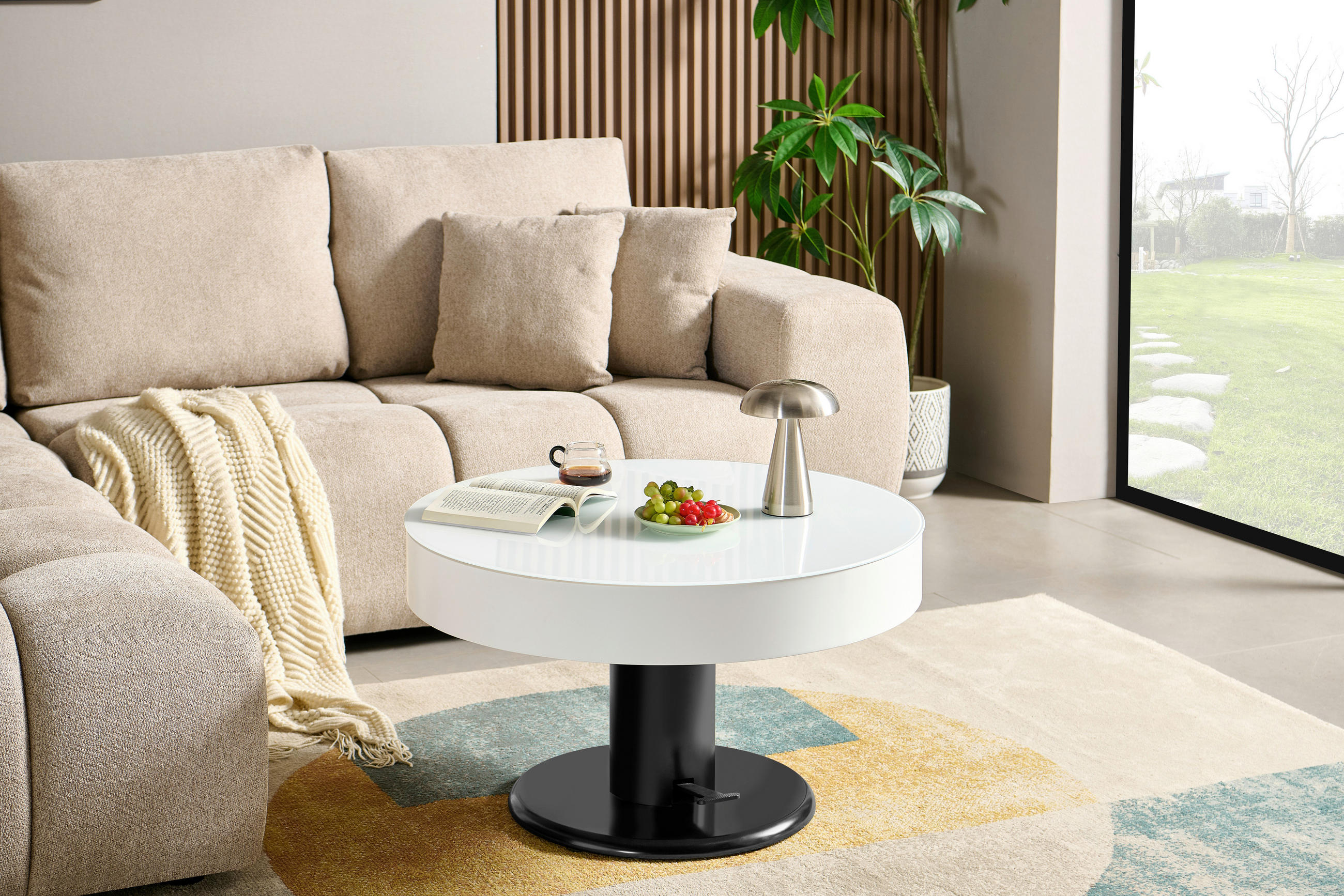 COUCHTISCH ESG 80/80/46 cm rund Schwarz, Weiß  - Schwarz/Weiß, Design, Glas/Holzwerkstoff (80/80/46cm) - MID.YOU