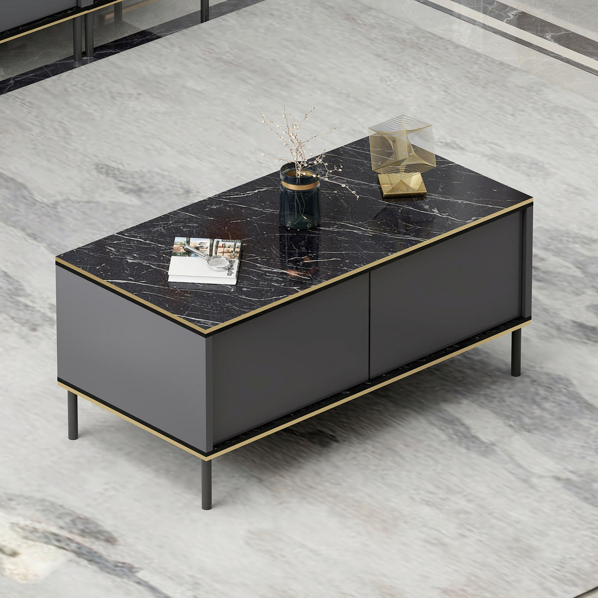 COUCHTISCH Imaj Couchtisch 90/45/40 cm rechteckig Anthrazit, Schwarz  - Anthrazit/Schwarz, Design, Holzwerkstoff/Metall (90/45/40cm) - Livetastic