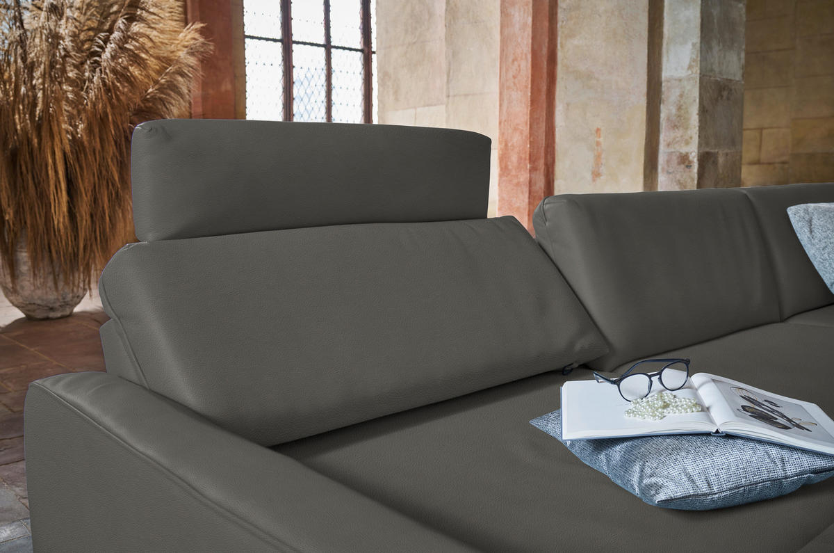 ECKSOFA in Echtleder Grau  179/324 cm  - Anthrazit/Grau, KONVENTIONELL, Leder/Metall (179/324cm) - Johann Jakob
