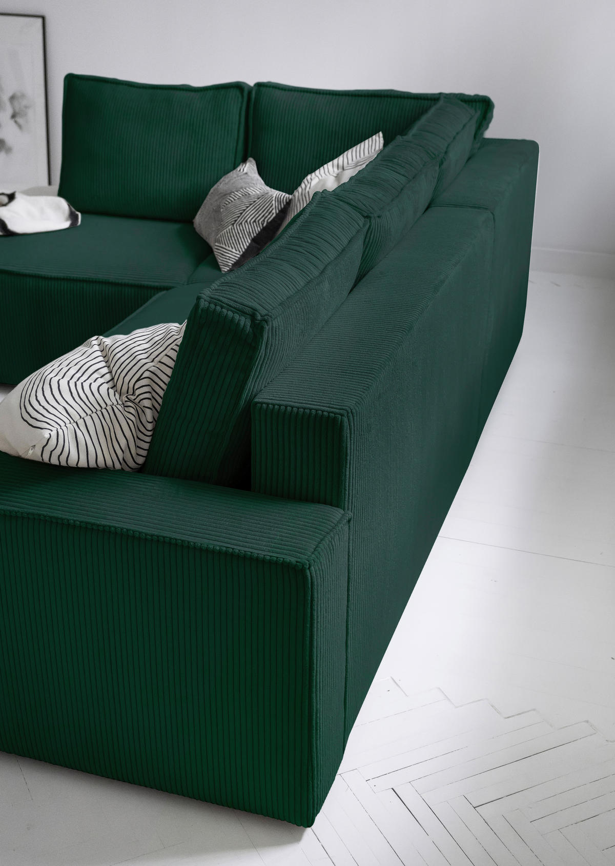 ECKSOFA Dunkelgrün Cord Rückenkissen, Bettkasten  - Dunkelgrün/Schwarz, Design, Kunststoff/Textil (194/247cm) - MID.YOU