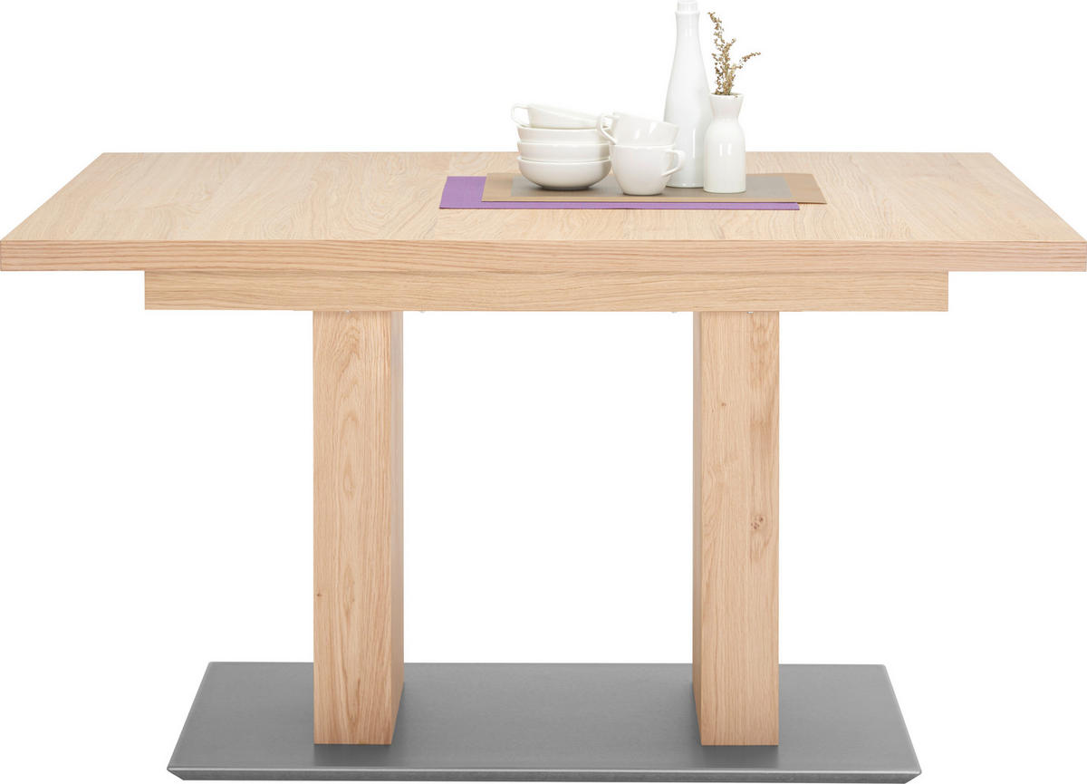 ESSTISCH in Holz, Metall, Holzwerkstoff 120-168/80/75 cm  - Edelstahlfarben/Eichefarben, KONVENTIONELL, Holz/Holzwerkstoff (120-168/80/75cm) - Moderano