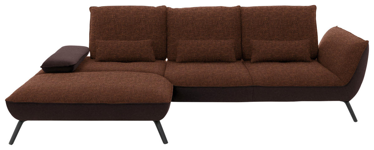 ECKSOFA in Flachgewebe Kupferfarben  - Schwarz/Kupferfarben, Design, Textil/Metall (191/301cm) - Moderano