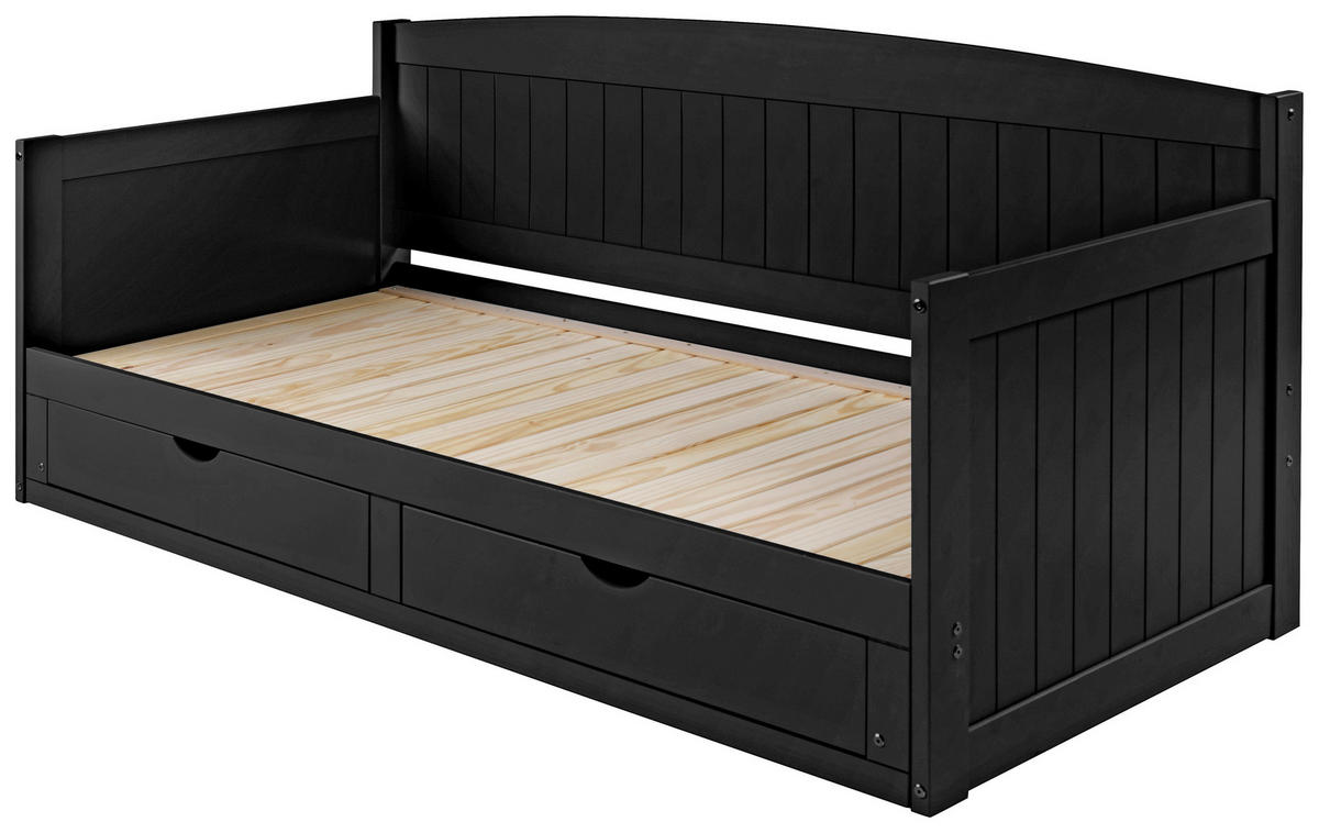 AUSZIEHBETT 90/200 cm Schwarz  - Schwarz/Naturfarben, Romantik / Landhaus, Holz/Kunststoff (90/200cm) - MID.YOU