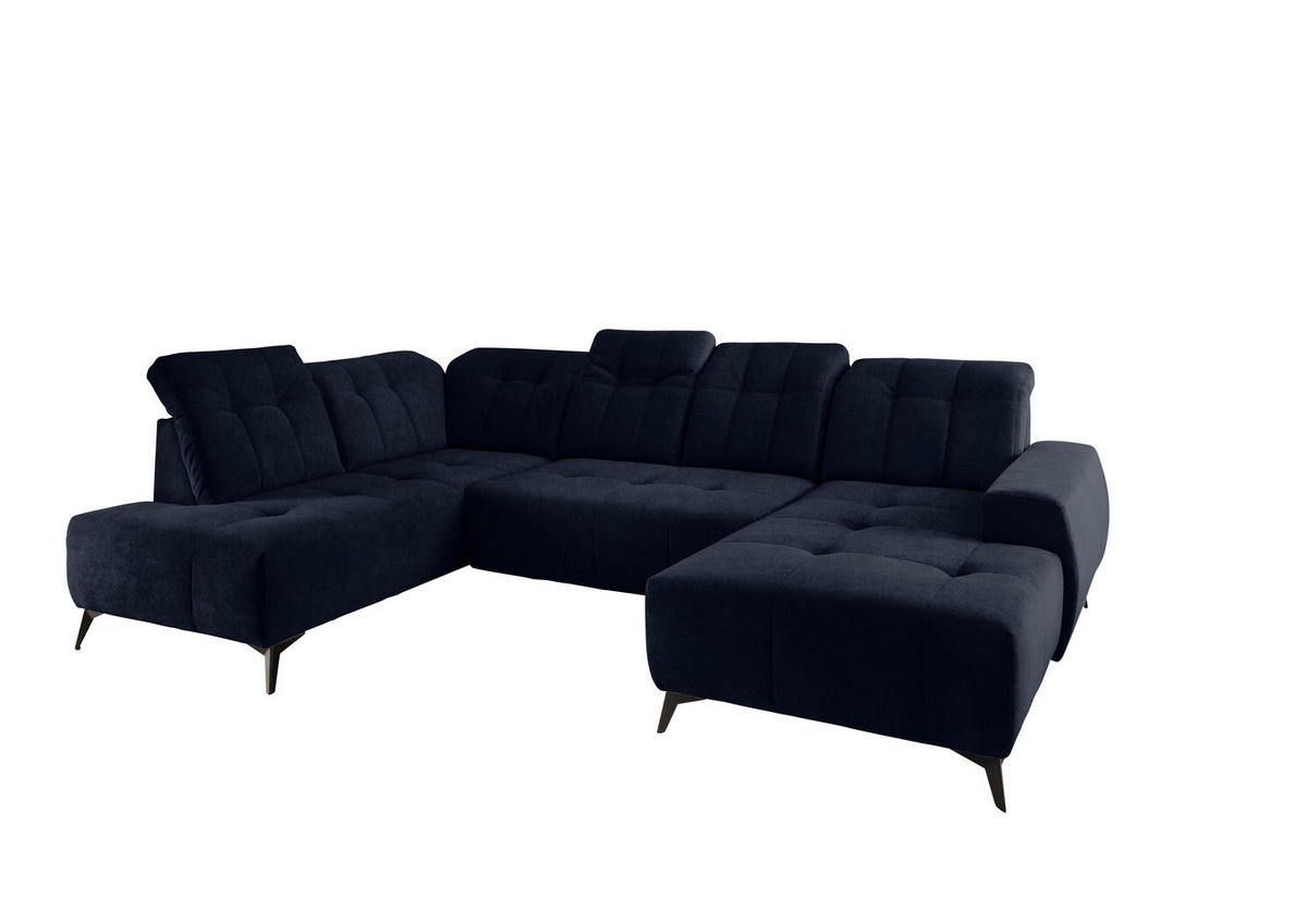 WOHNLANDSCHAFT Dunkelblau Mikrofaser  - Schwarz/Dunkelblau, MODERN, Textil/Metall (200/337/180cm) - Livetastic