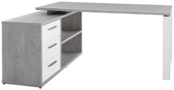 ECKSCHREIBTISCH 140/170/75 cm Grau, Weiß Hochglanz Stauraum, seitenverkehrt montierbar  - Edelstahlfarben/Weiß Hochglanz, Design, Holzwerkstoff/Metall (140/170/75cm) - Carryhome